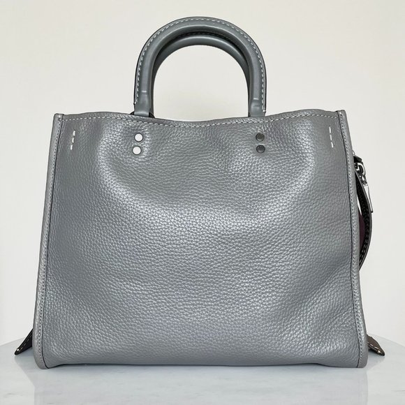 Coach Rogue 25 Grey Purple Colorblock Genuine Pebble Leather Satchels Handbags - Picture 6 of 16